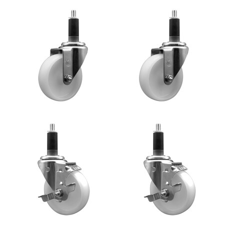 Service Caster 4'' SS Nylon Wheel Swivel 1-1/8'' Expanding Stem Caster Set 2 Brakes, 4PK SCC-SSEX20S414-NYS-2-TLB-2-118
